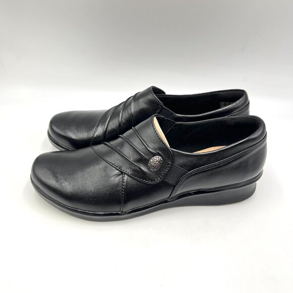8N 8 NARROW WIDTH Clarks Hope Roxanne Black Leather Loafers‎ Comfort Shoes - Picture 6 of 12
